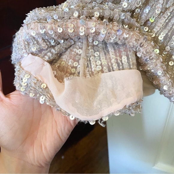 FAIR Mac Duggal Gown Sequined Illusion High-Neck Long-Sleeve Trumpet Rose Gold 2 - Picture 3 of 11